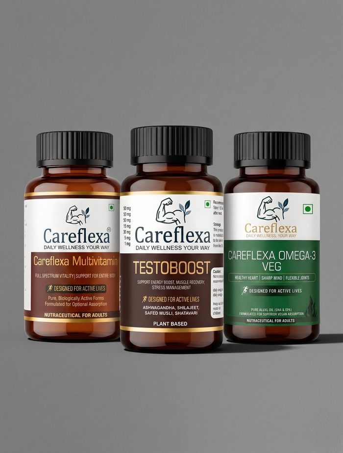 Testo Boost + Multivitamin + Veg Omega Combo | Complete Men's Health & Wellness Pack